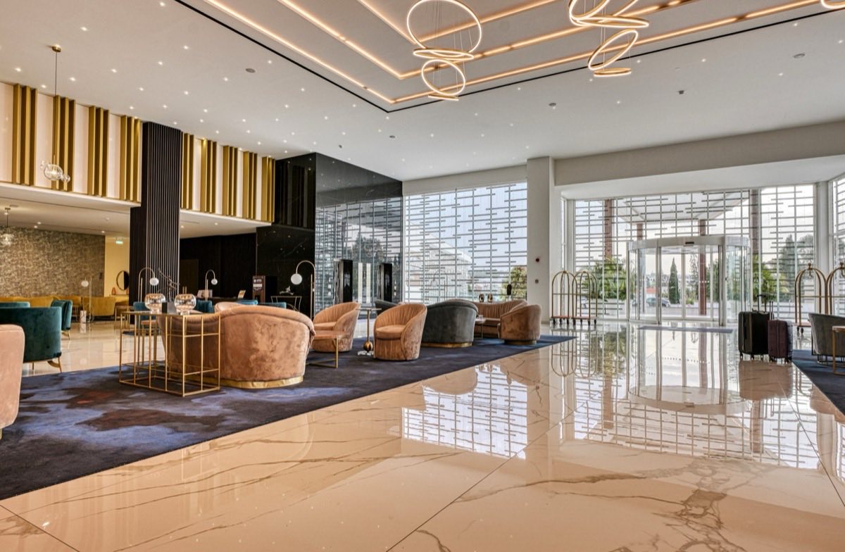 Constantinos the Great Beach Hotel marble lobby